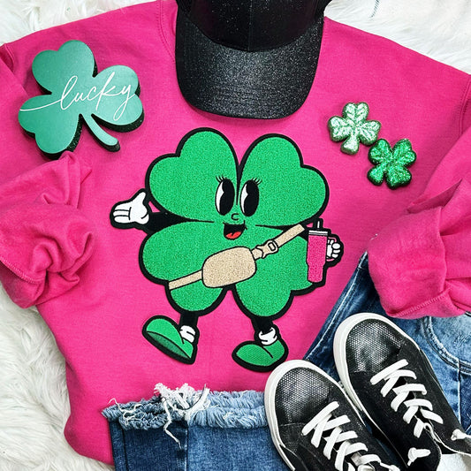 Boujee Pink Crewneck Sweatshirt Green Shamrock Tumbler Belt Bag Patch
