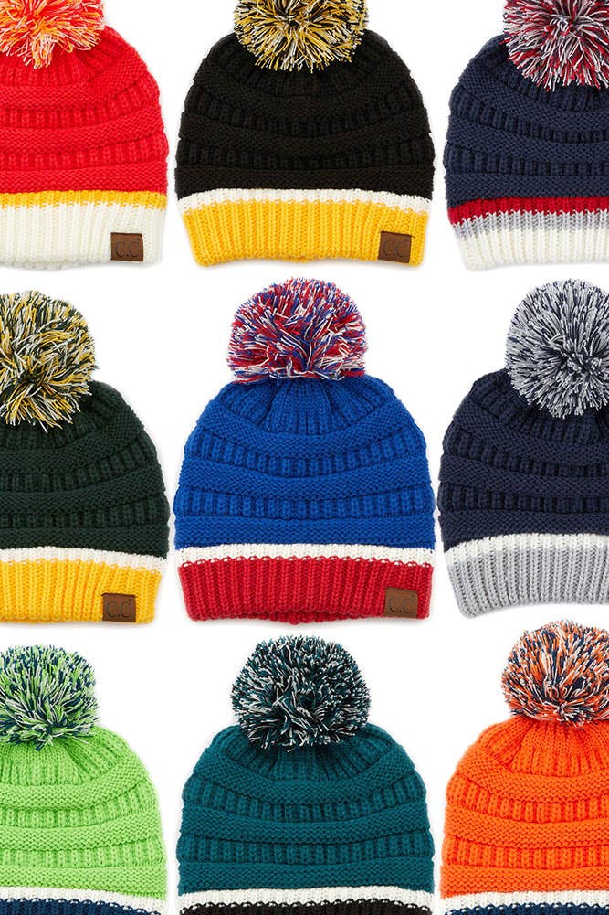 KC Chiefs Football C.C Team Color Ribbed Beanie with Pom Winter Hat Kansas City