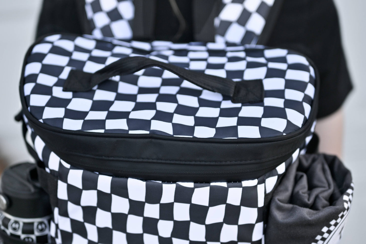 Wavy Black & White Checkered Insulated Multi-Use Backpack Bag