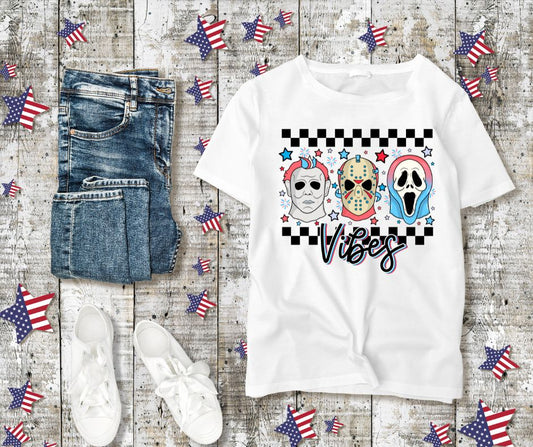 Women's Fourth Of July Patriotic Vibes Horror Graphic Tee T-Shirt