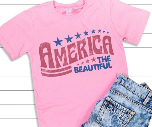 Women's USA Patriotic America The Beautiful Graphic Tee T-Shirt