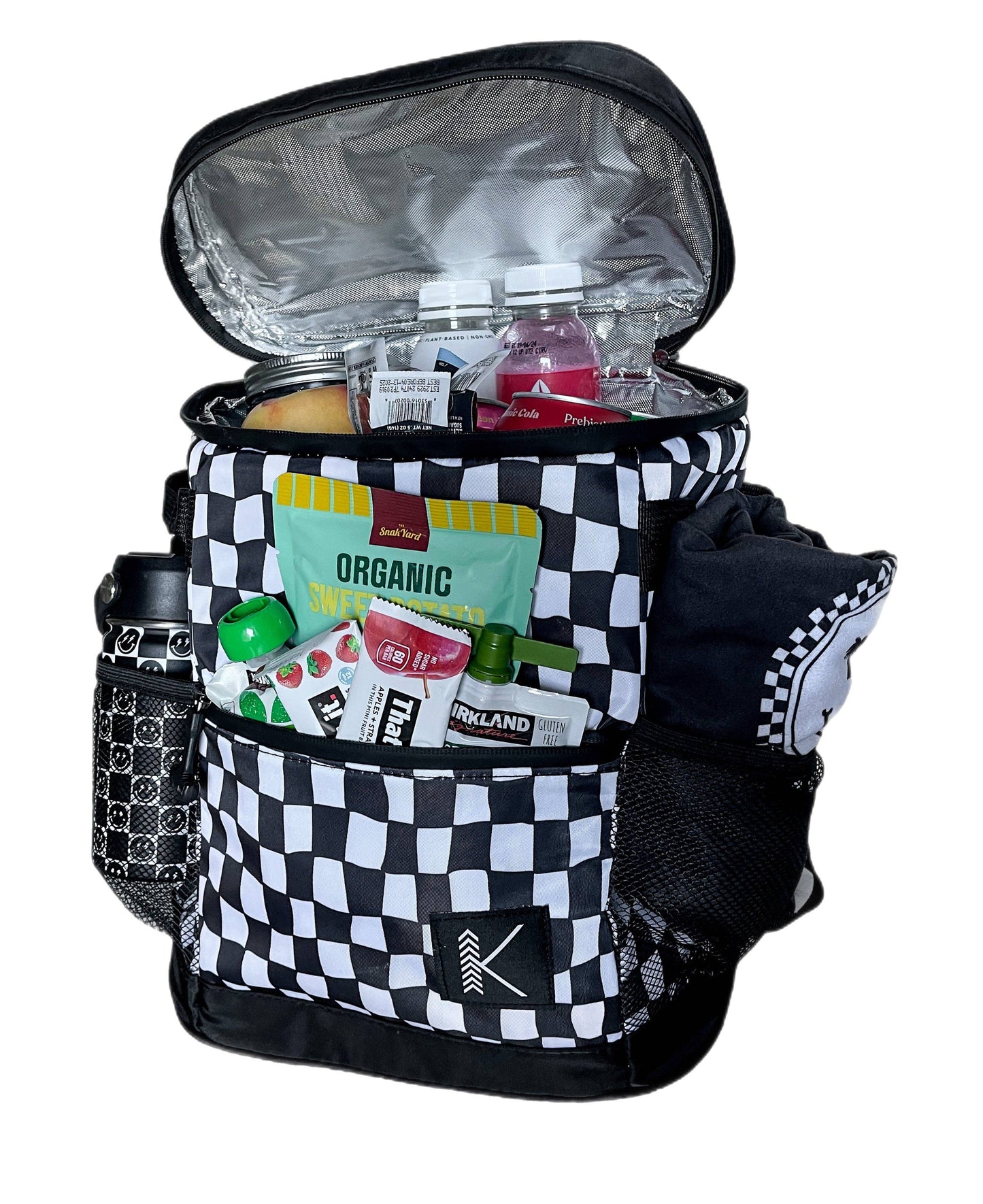 Wavy Black & White Checkered Insulated Multi-Use Backpack Bag