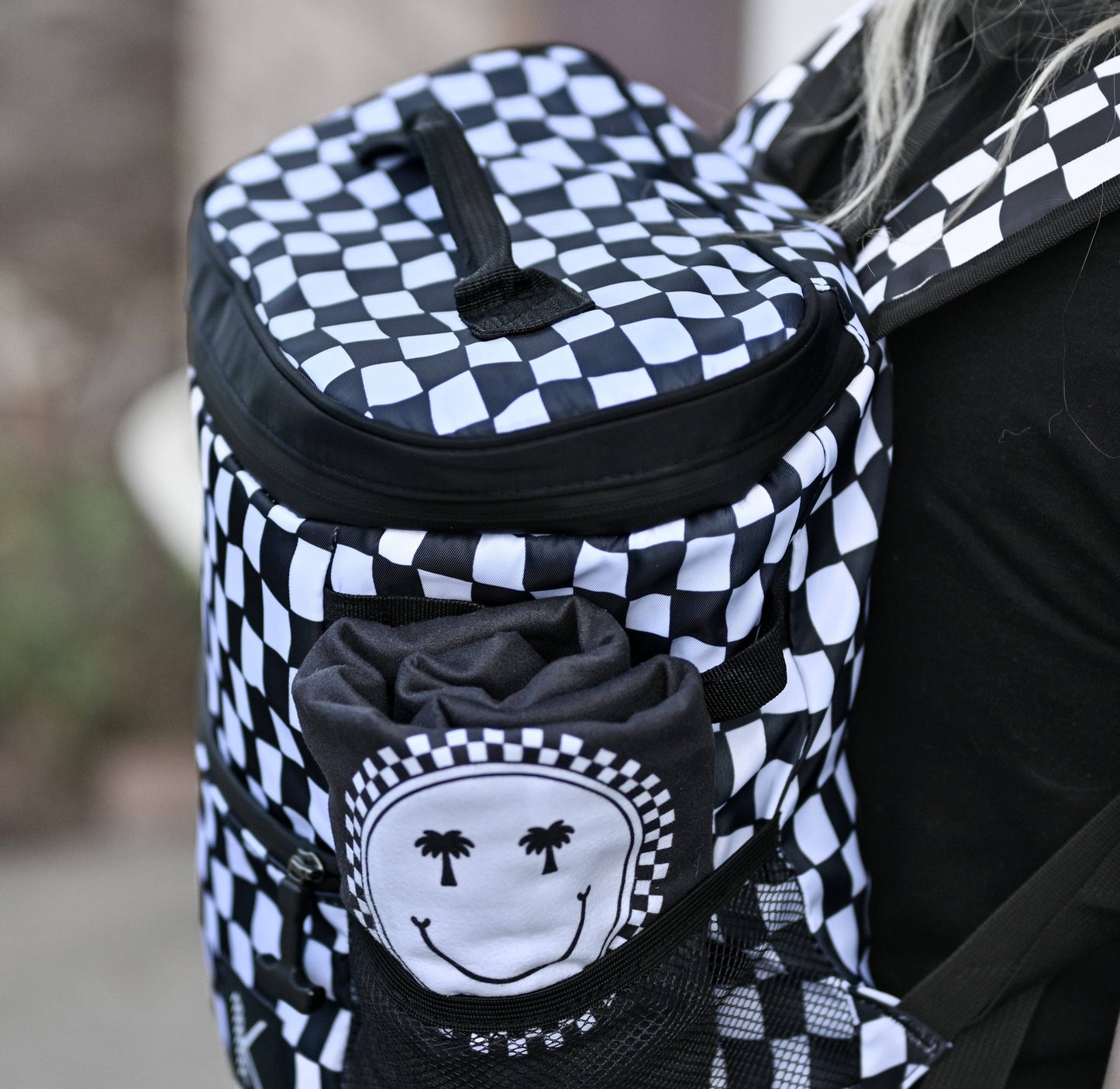 Wavy Black & White Checkered Insulated Multi-Use Backpack Bag