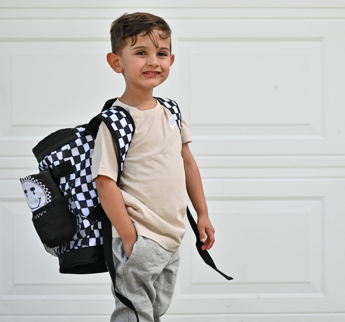 Wavy Black & White Checkered Insulated Multi-Use Backpack Bag