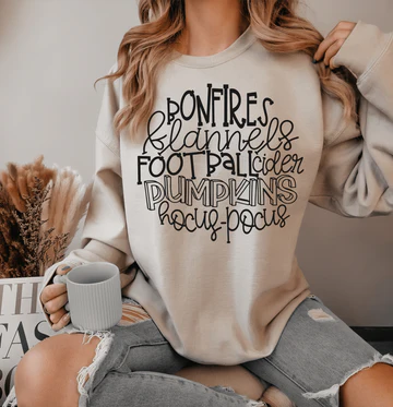 Unisex Fall Bonfires Flannels Football Cider Pumpkins Hocus Pocus Crewneck Sweatshirt