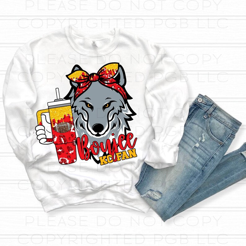 Kansas City Football Boujee KC Fan Women's Crewneck Sweatshirt KC Wolf