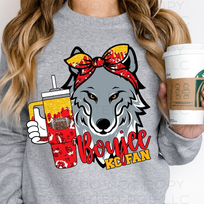 Kansas City Football Boujee KC Fan Women's Crewneck Sweatshirt KC Wolf