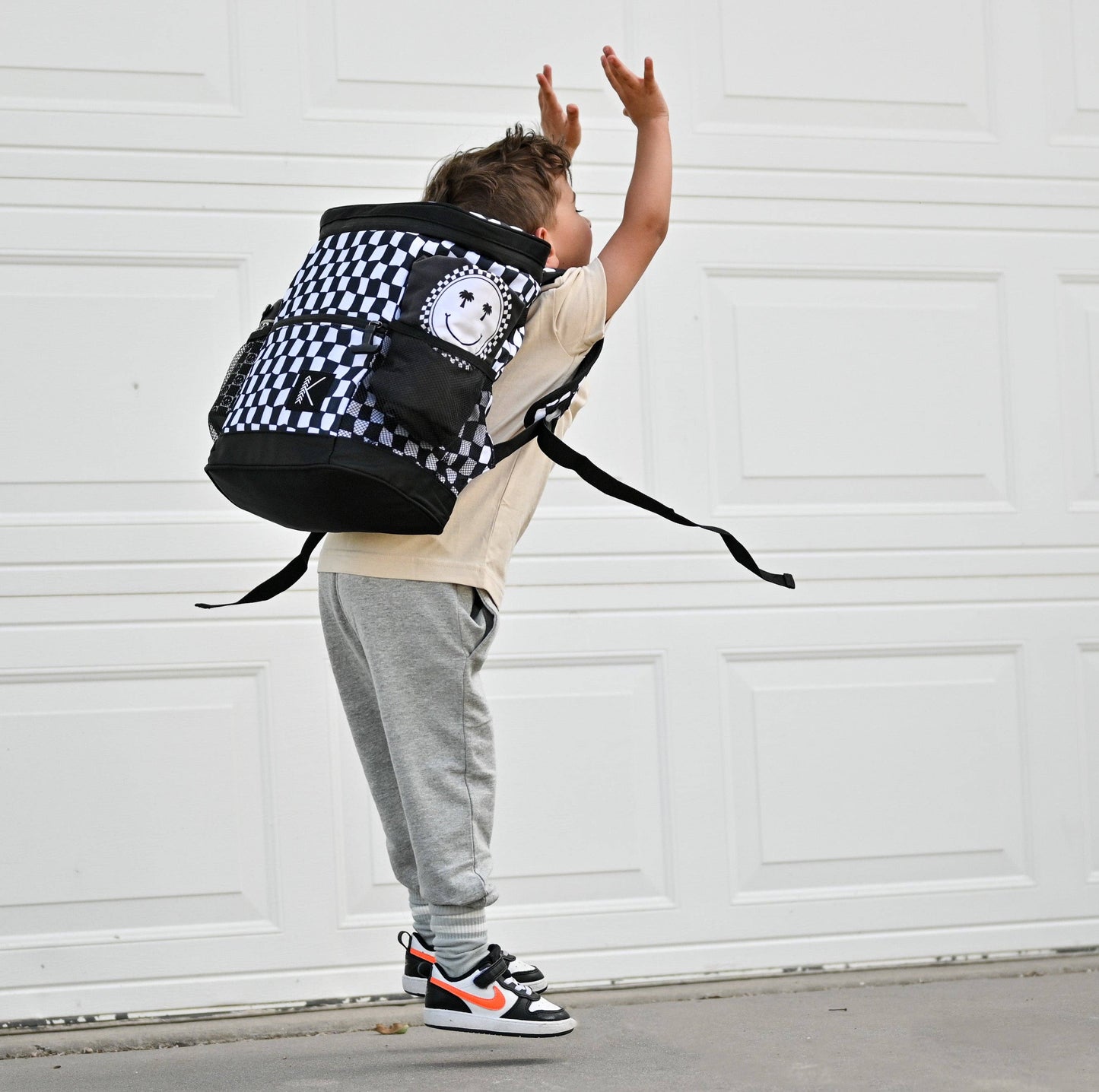 Wavy Black & White Checkered Insulated Multi-Use Backpack Bag