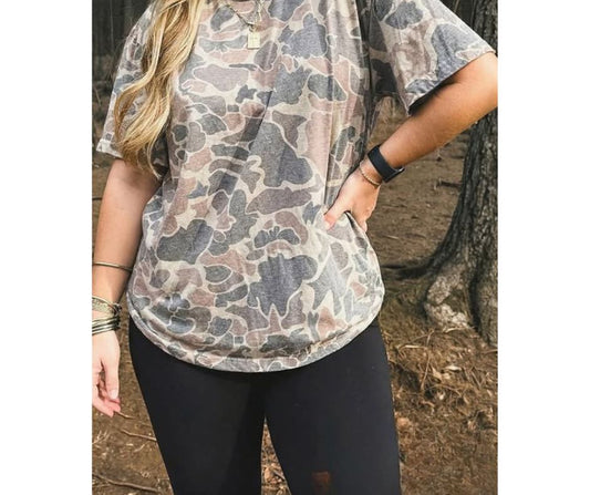 Women's Retro Vintage Look Camouflage T-Shirt Camo Tee