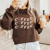 Unisex Coffee Smiley Face Graphic Crewneck Sweatshirt Dark Chocolate