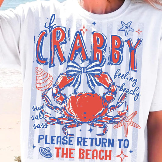 Trendy Crabby Please Return To The Beach Graphic T-Shirt Comfort Colors Brand Tee