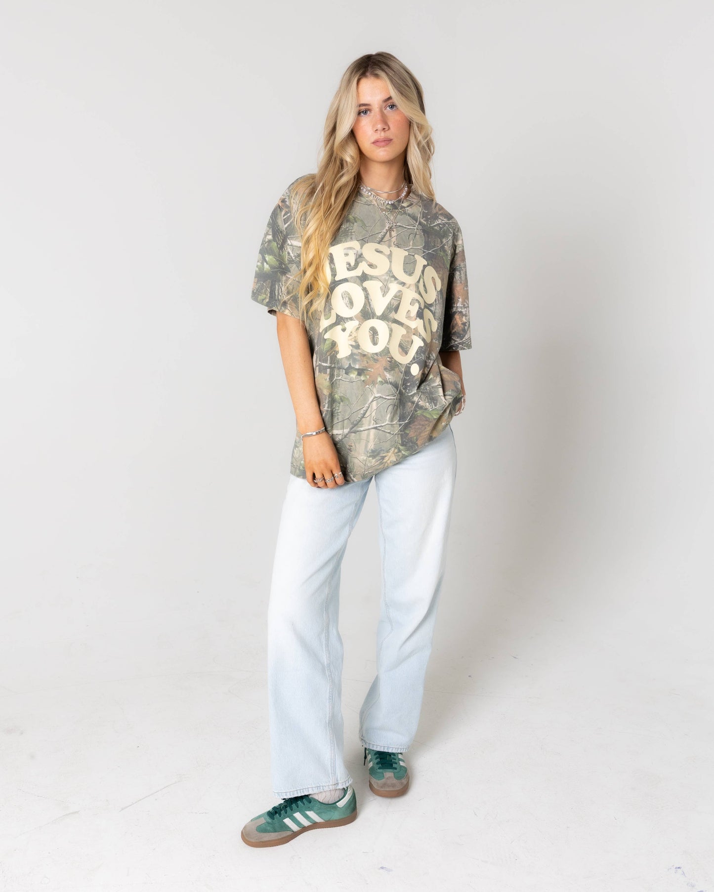 Trending Unisex Jesus Loves You Heavyweight Camo Tee Oversized Camouflage T-Shirt