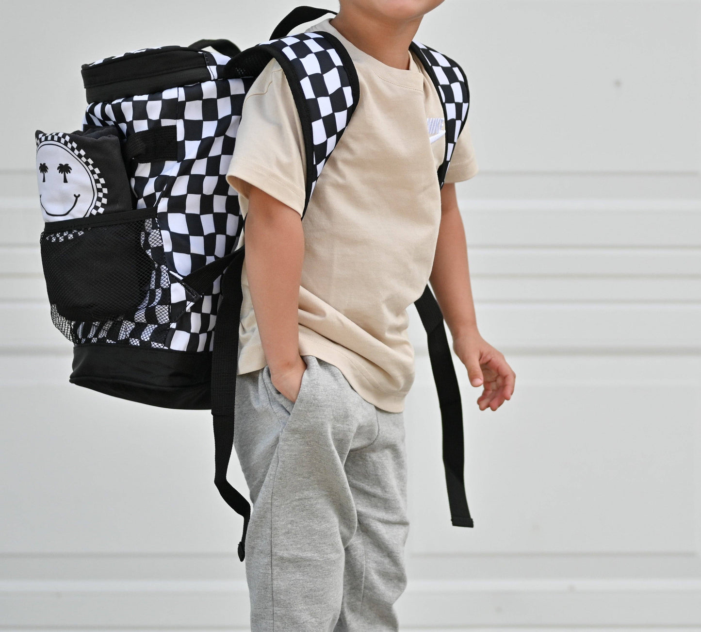 Wavy Black & White Checkered Insulated Multi-Use Backpack Bag