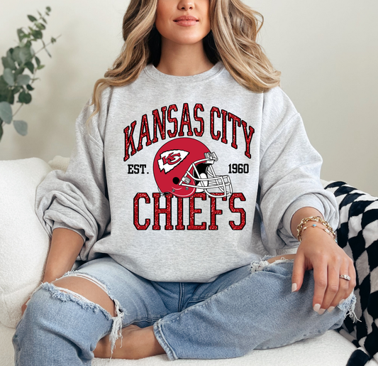 Faux Glitter KC Kansas City Football Unisex Graphic Crewneck Sweatshirt