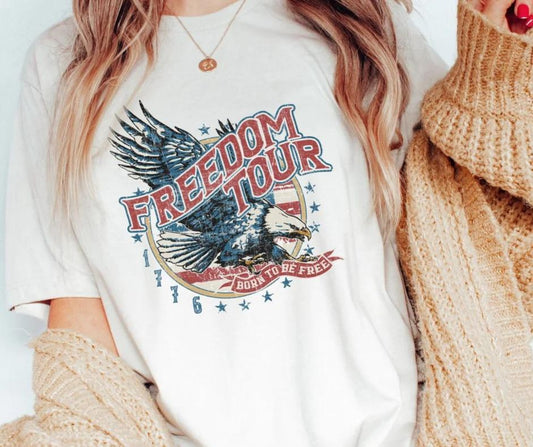 Women's White Americana Patriotic Freedom Tour Eagle Tee T-Shirt