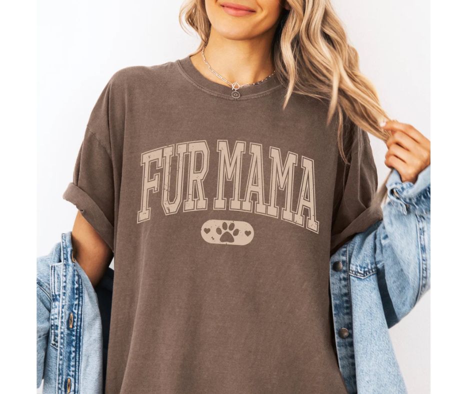Fur Mama Paw Print Espresso Comfort Colors Graphic T-Shirt Furry Friends