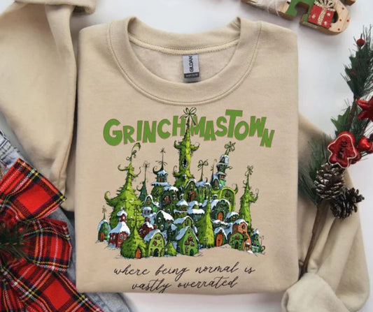 Unisex Holiday Christmas Town Graphic Crewneck Sweatshirt