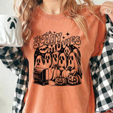 Let's Watch Scary Movies Ghost Pumpkins Bats Graphic Tee Unisex Comfort Colors T-Shirt