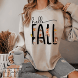 Hello Fall Graphic Gildan Brand Crewneck Sweatshirt Leaves Coffee Scarf