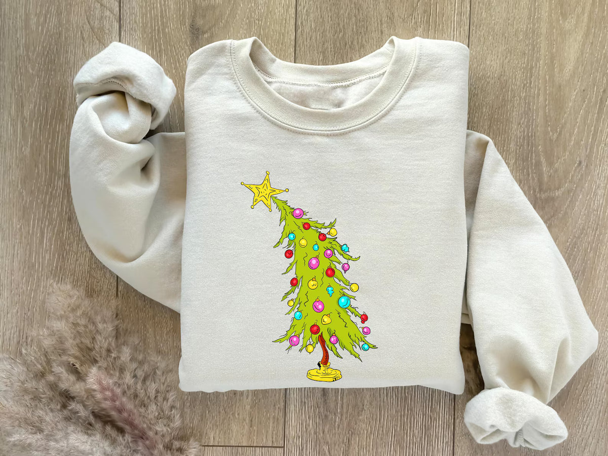 Holiday Christmas X-Mas Tree Graphic Crewneck Sweatshirt