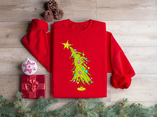 Holiday Christmas X-Mas Tree Graphic Crewneck Sweatshirt