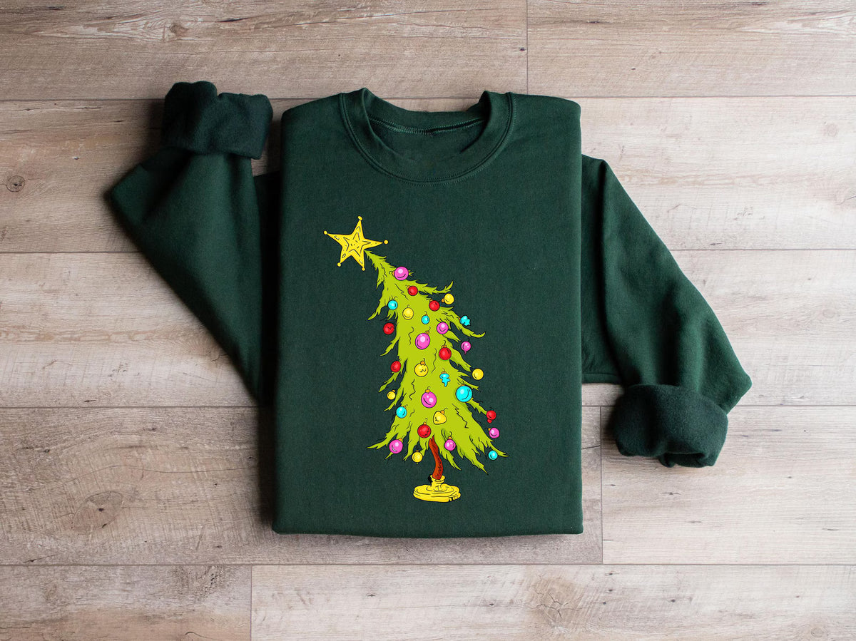 Holiday Christmas X-Mas Tree Graphic Crewneck Sweatshirt