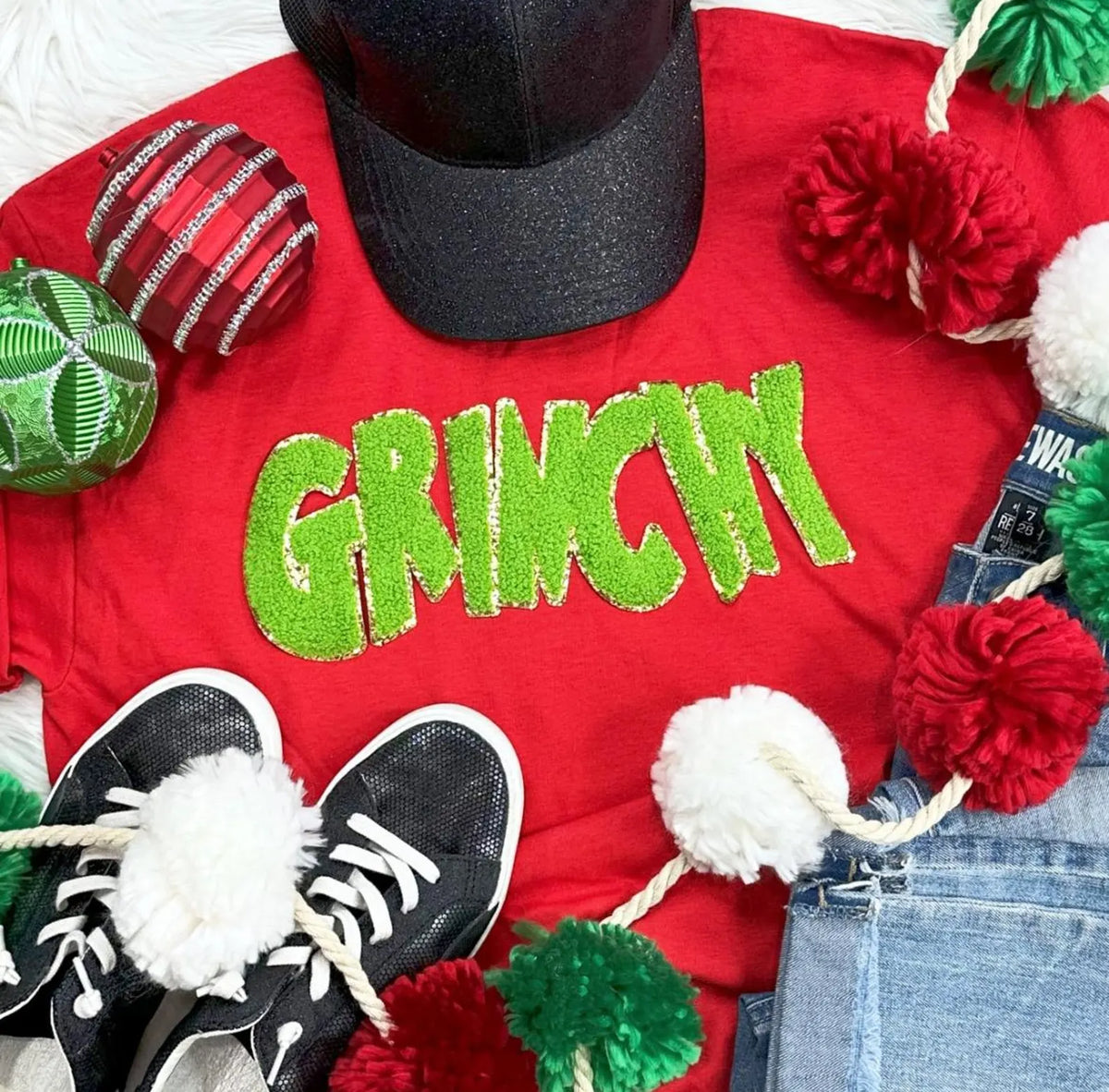 Holiday Christmas Green Mischief Crewneck Sweatshirt with Patch