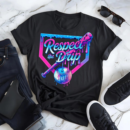 Youth Sports Respect The Drip Baseball Graphic T-Shirt Gildan Tee
