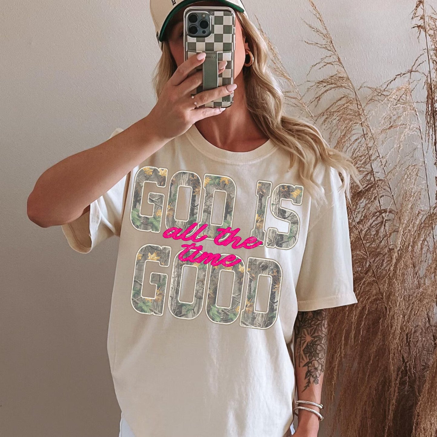 Comfort Colors Brand Camouflage God Is Good All The Time Graphic T-Shirt Christian Faith Camo Tee