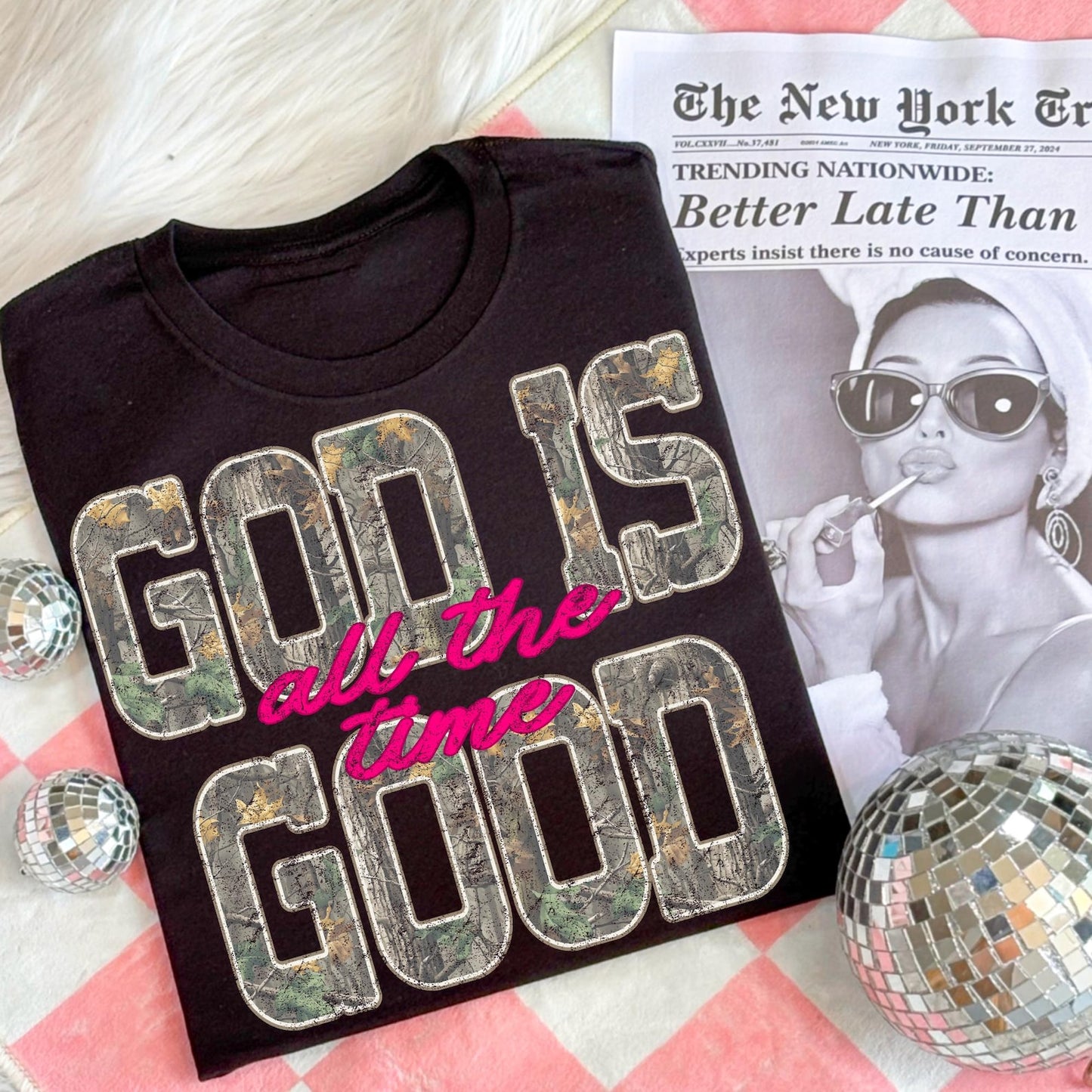 Comfort Colors Brand Camouflage God Is Good All The Time Graphic T-Shirt Christian Faith Camo Tee