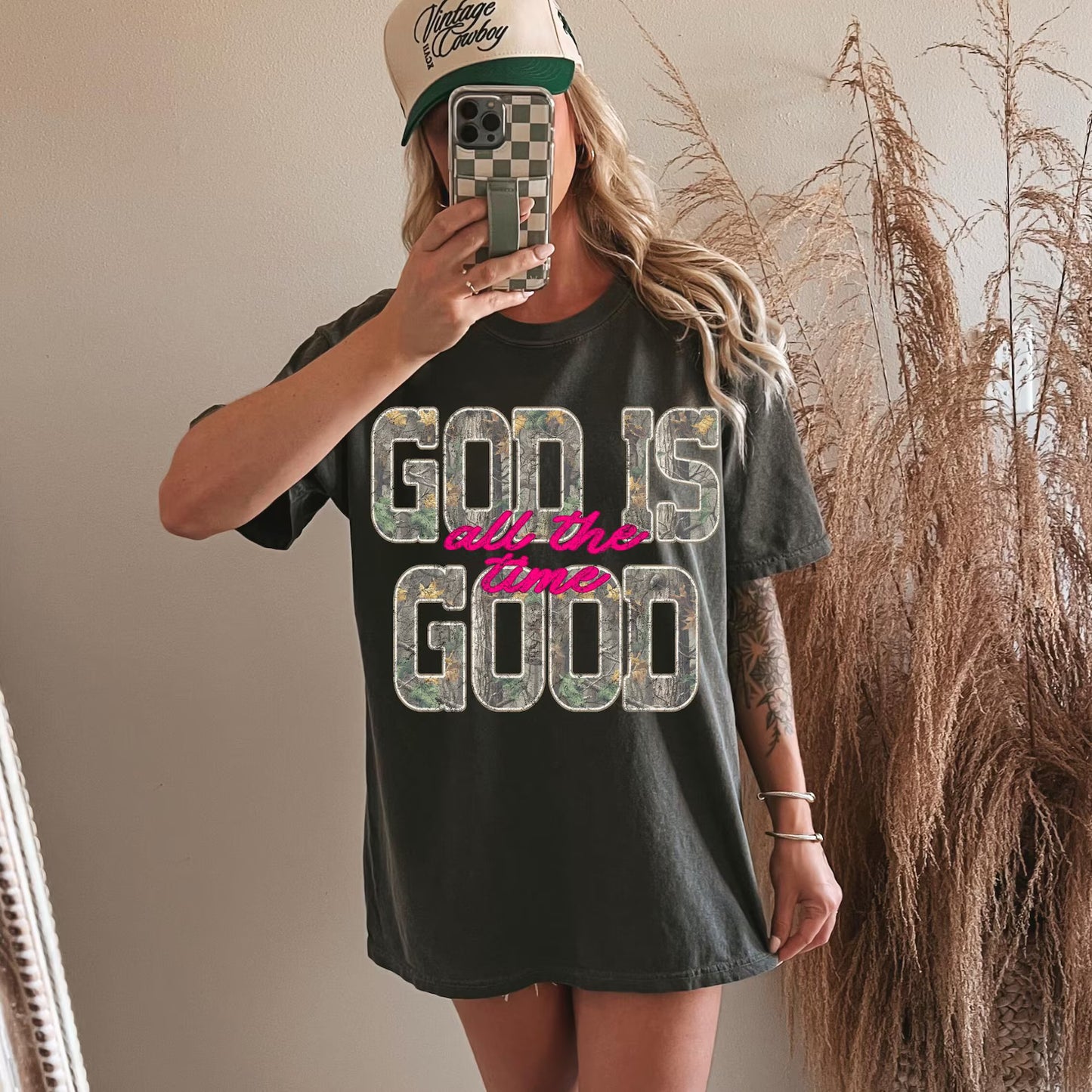 Comfort Colors Brand Camouflage God Is Good All The Time Graphic T-Shirt Christian Faith Camo Tee