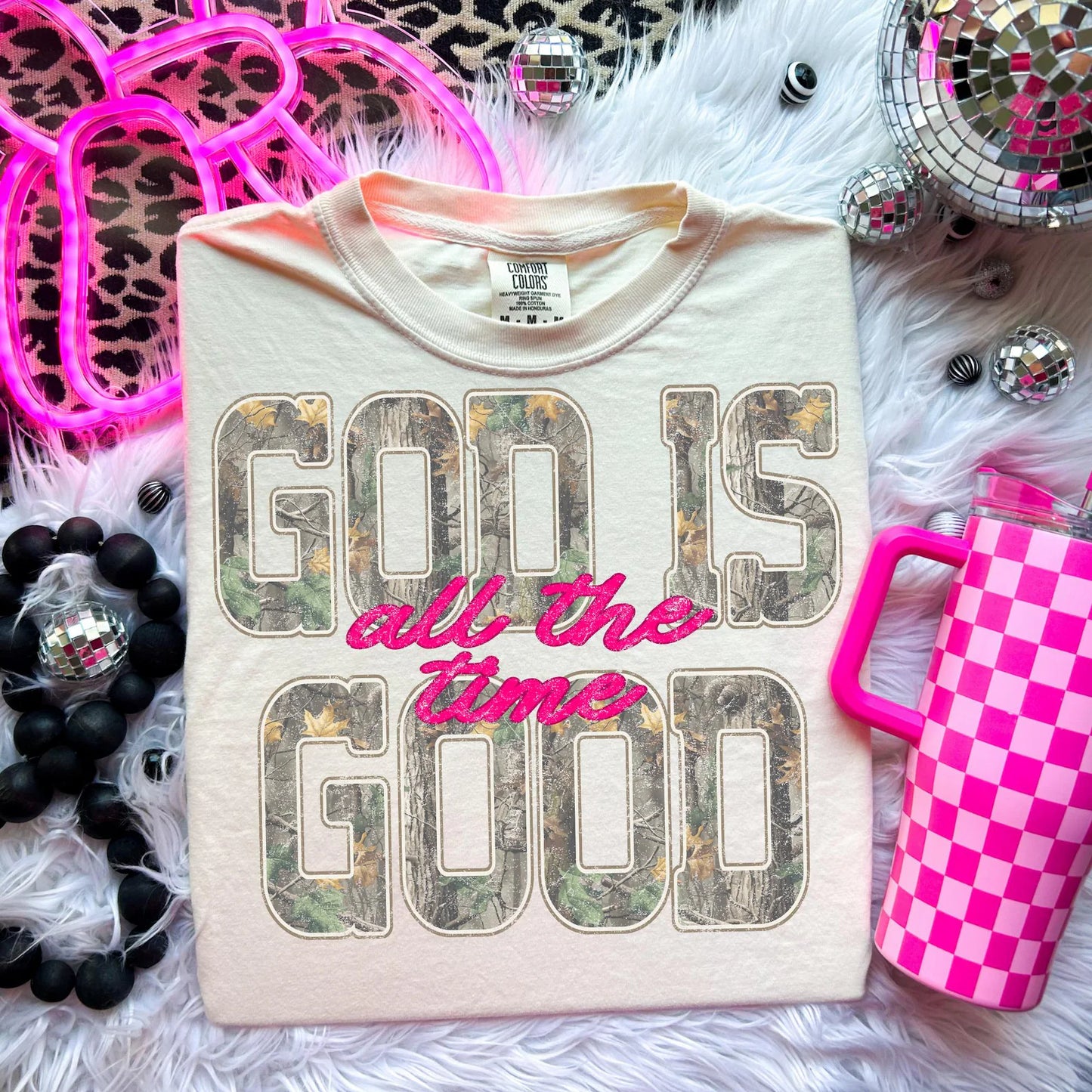 Comfort Colors Brand Camouflage God Is Good All The Time Graphic T-Shirt Christian Faith Camo Tee