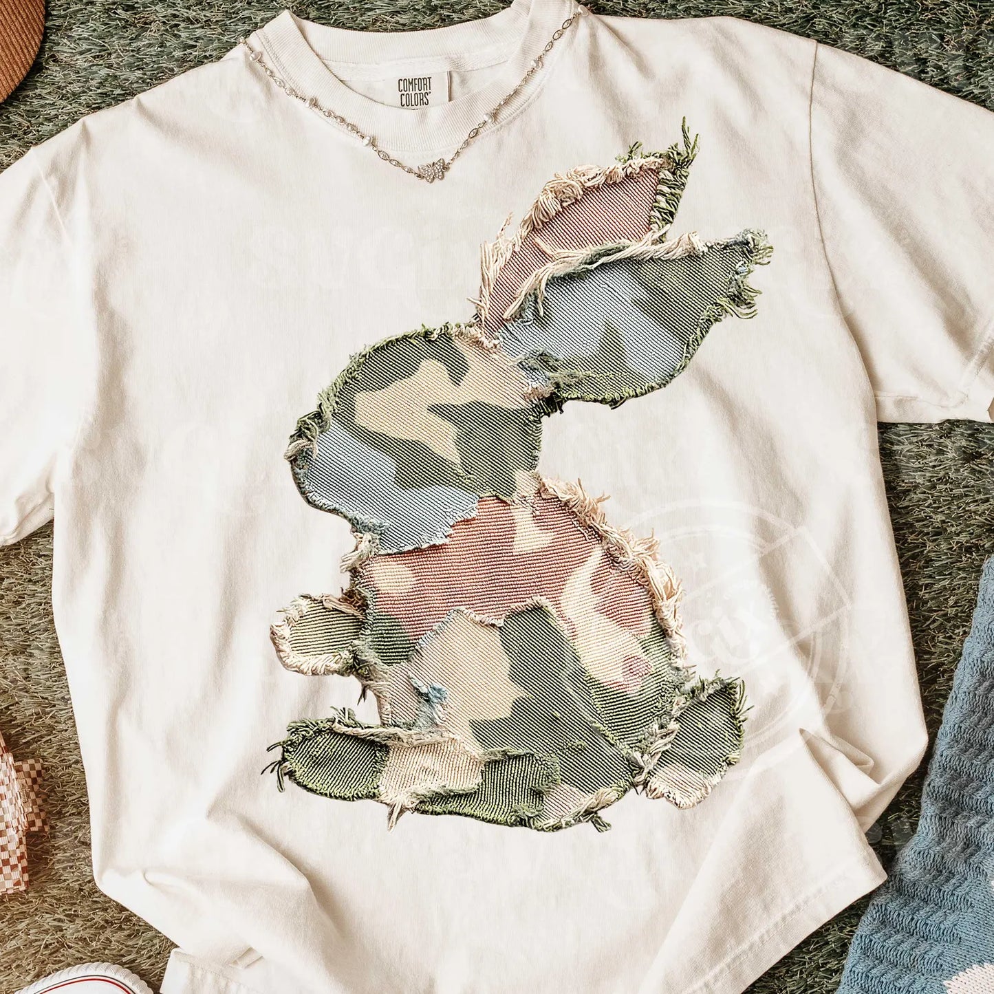 Comfort Colors Camouflage Easter Bunny Faux Patchwork Graphic T-Shirt