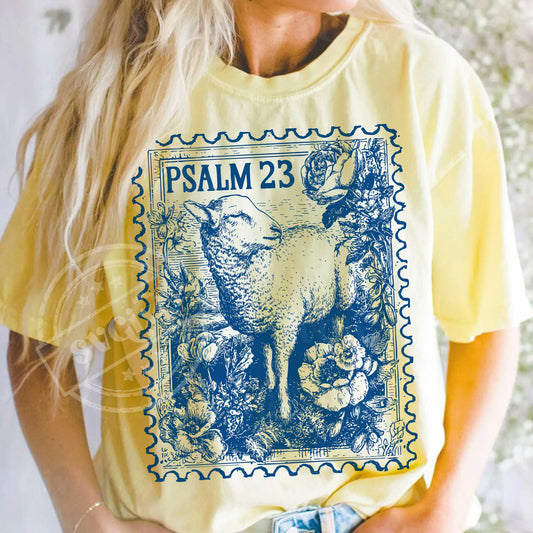 Easter Palms 23 Stamp Graphic T-Shirt Blue Sheep Floral Comfort Colors Tee