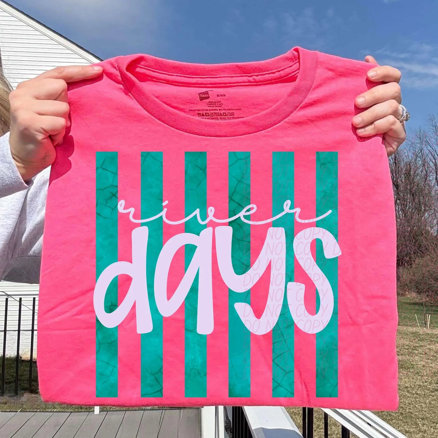 Women's Unisex Gildan Brand T-Shirt River Days Stripes Summer Tee