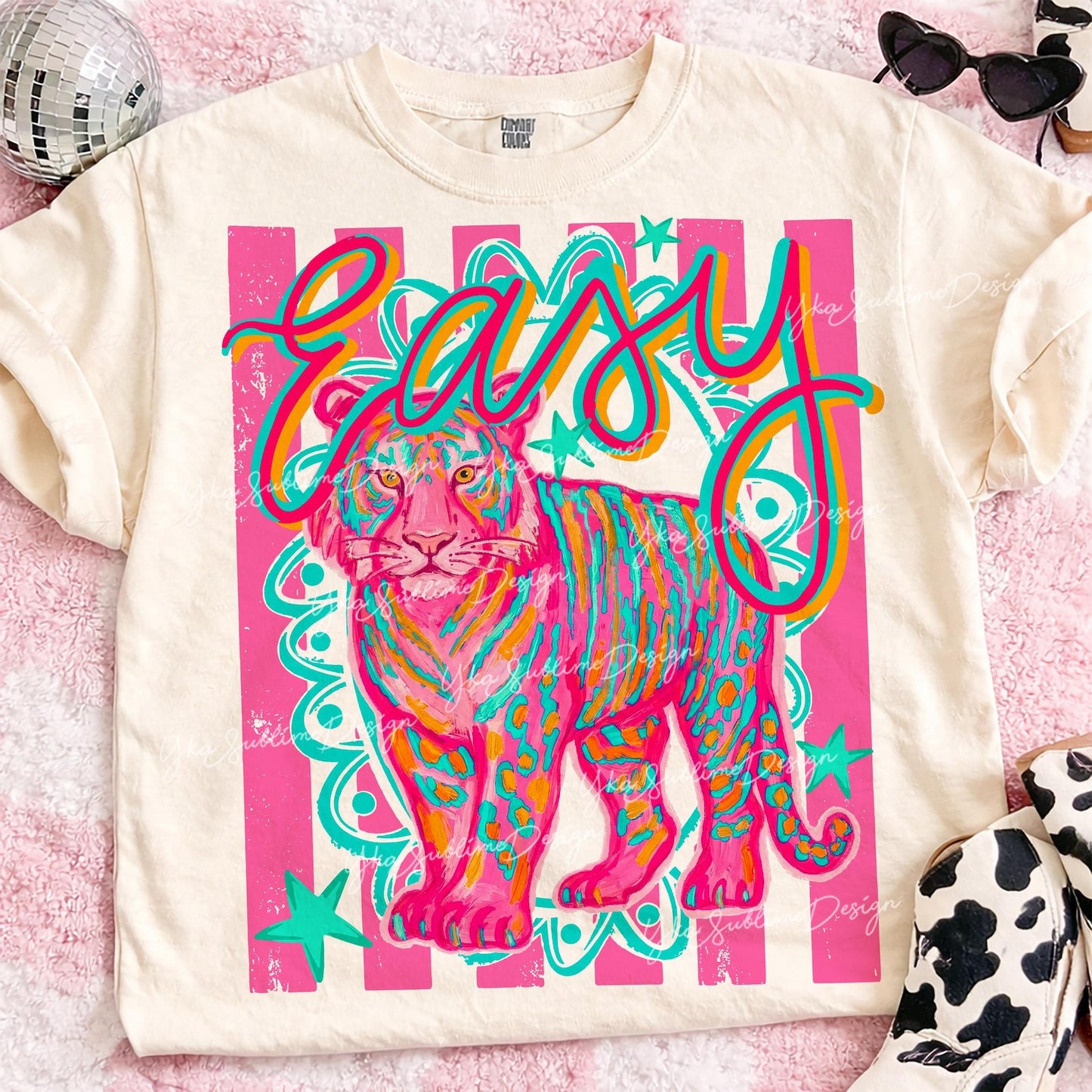 Women's Unisex Comfort Colors Tee Easy Tiger Stripes Graphic T-Shirt