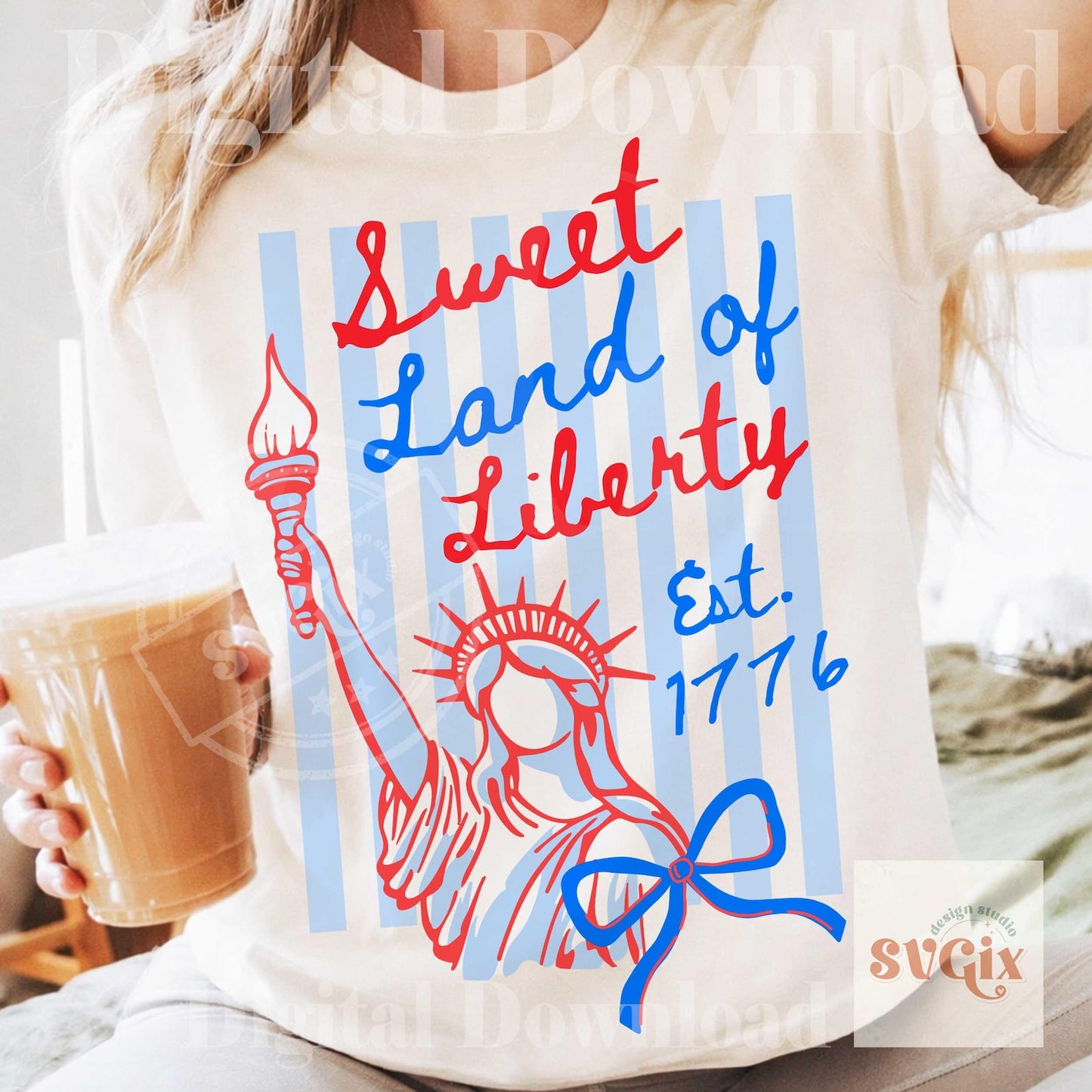 Unisex Comfort Colors Patriotic Fourth Of July Sweet Land Of Liberty est. 1776 Graphic T-Shirt Statue Of Liberty Tee