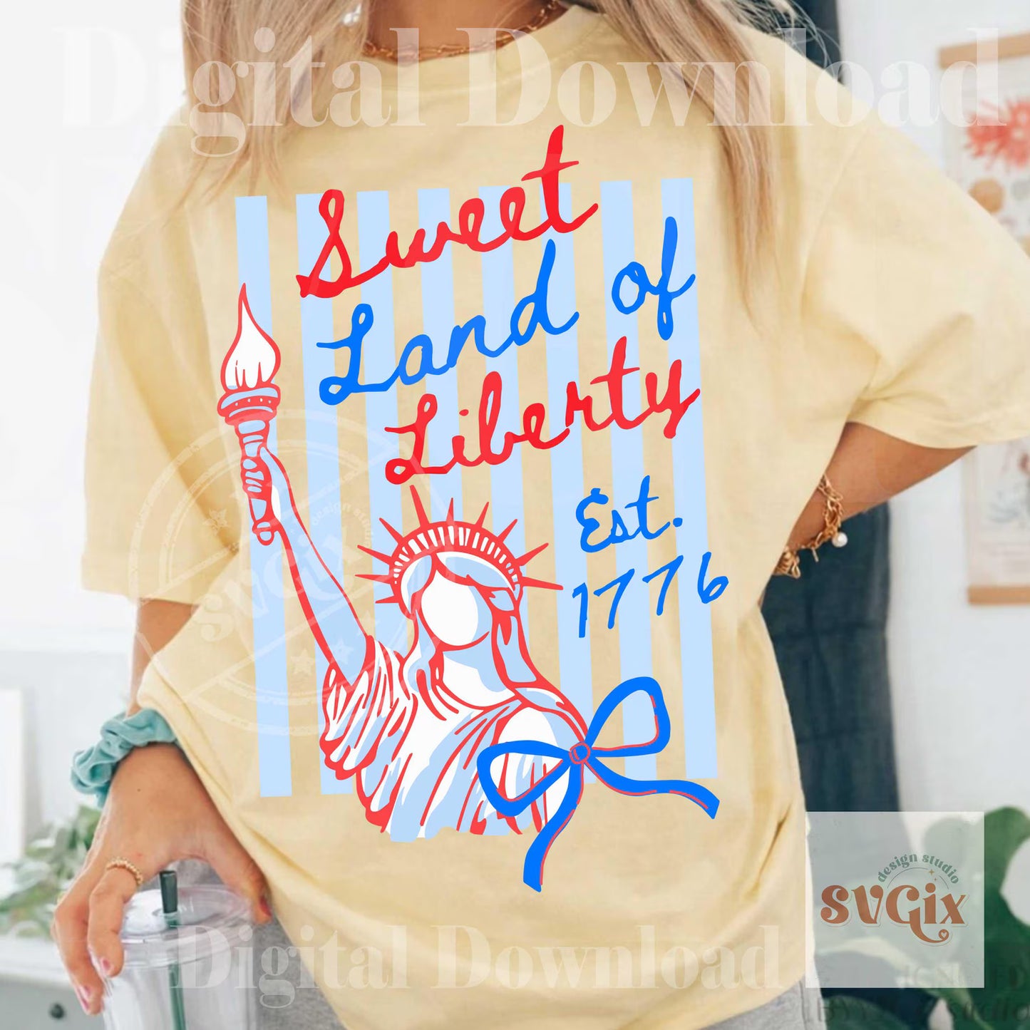 Unisex Comfort Colors Patriotic Fourth Of July Sweet Land Of Liberty est. 1776 Graphic T-Shirt Statue Of Liberty Tee