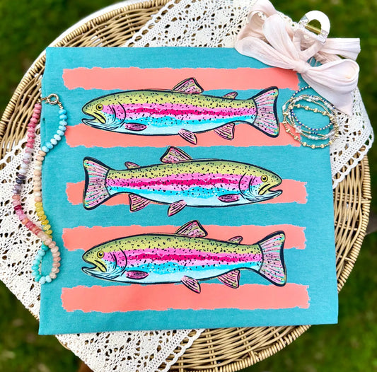 Colorful Rainbow Trout Fish Graphic Tee Comfort Colors Brand Sapphire T-Shirt