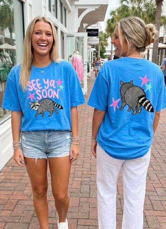 Preppy Vibes Trending Raccoon See Ya Soon Graphic T-Shirt Unisex Comfort Colors Tee