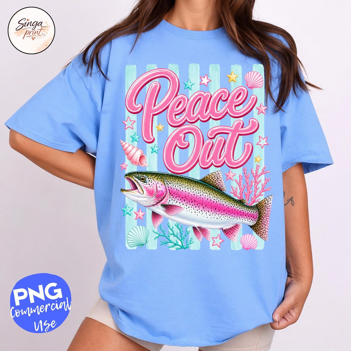 Peace Out Rainbow Trout Fish Summer Graphic T-Shirt Comfort Colors Tee