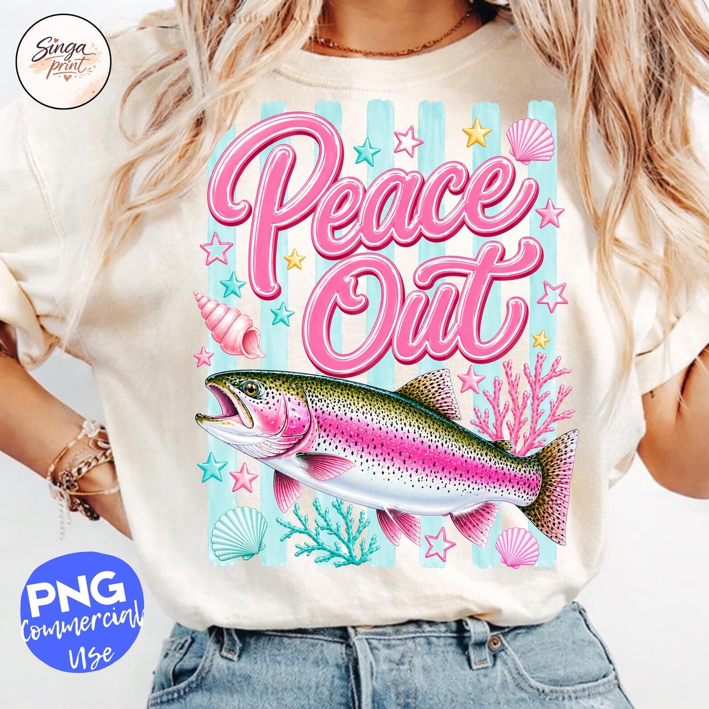 Peace Out Rainbow Trout Fish Summer Graphic T-Shirt Comfort Colors Tee