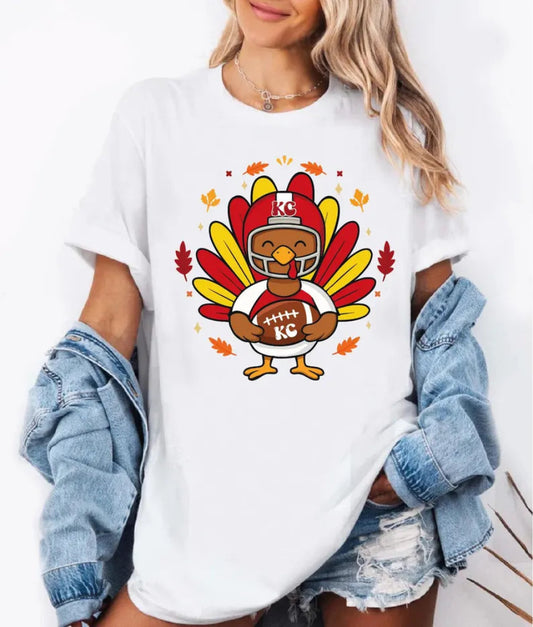 KC Kansas City Football Thanksgiving Turkey Graphic T-Shirt  Unisex Comfort Colors Tee