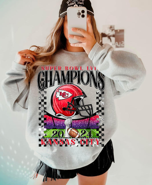 Kansas City KC Chiefs Football Super Bowl Champions Champs 2024 Tee/Sweatshirt