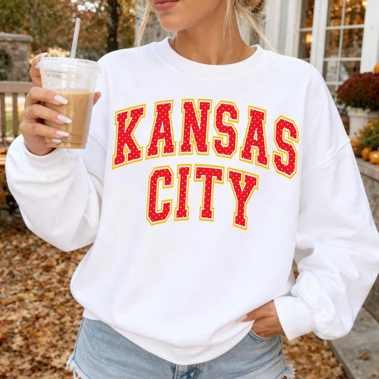 KC Kansas City Football Women's Bold Polka Dot Crewneck Sweatshirt