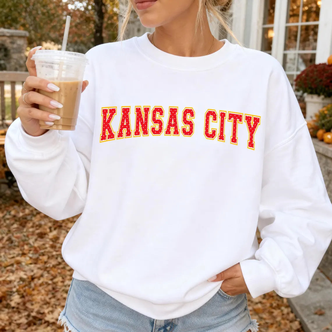 KC Kansas City Football Women's Polka Dot Crewneck Sweatshirt