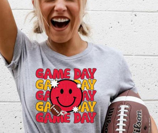 Kansas City Chiefs Football Game Day Smiley Face Graphic T-Shirt