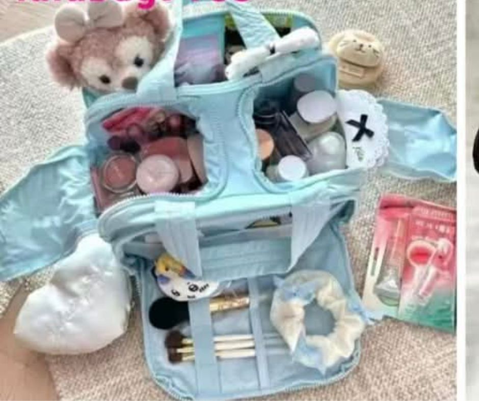 Cosmetic Makeup Toiltery Multi Pocket Zip Up Organizer Tote Bag