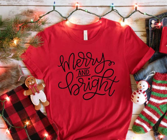 Christmas Holiday Merry And Bright Bella Canvas Brand Graphic T-Shirt