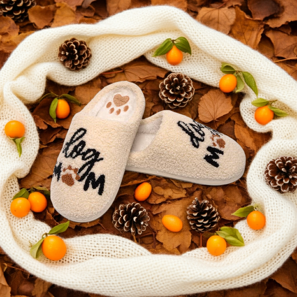 Women's Paw Print Fur Mom Dog Cozy Lounge Slippers